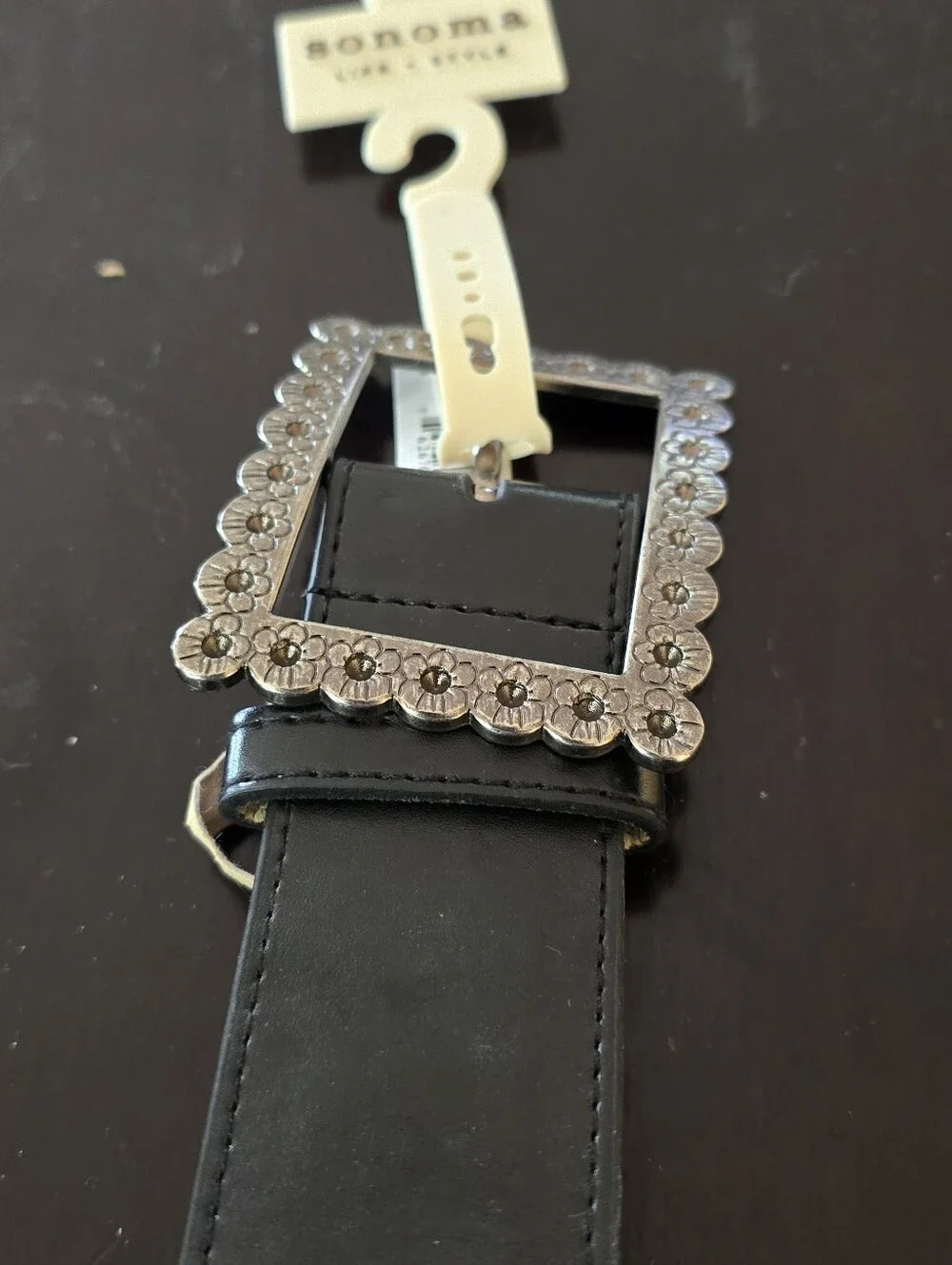 Sonoma Black Belt with Silver Rhinestone Buckle Large